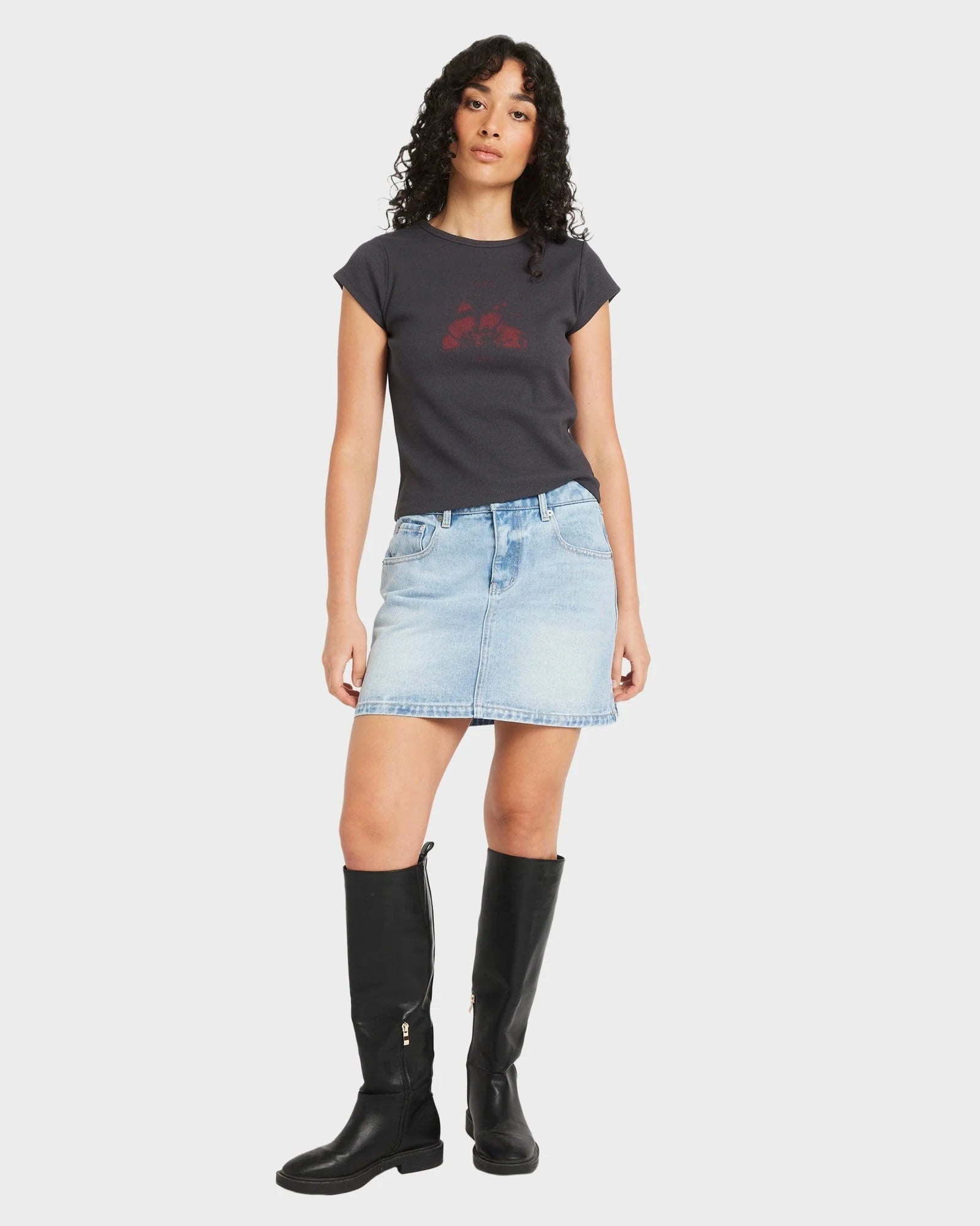 RIBBED SLIM TEE - RVCA23B352521-WASHED BLACK-XS/6