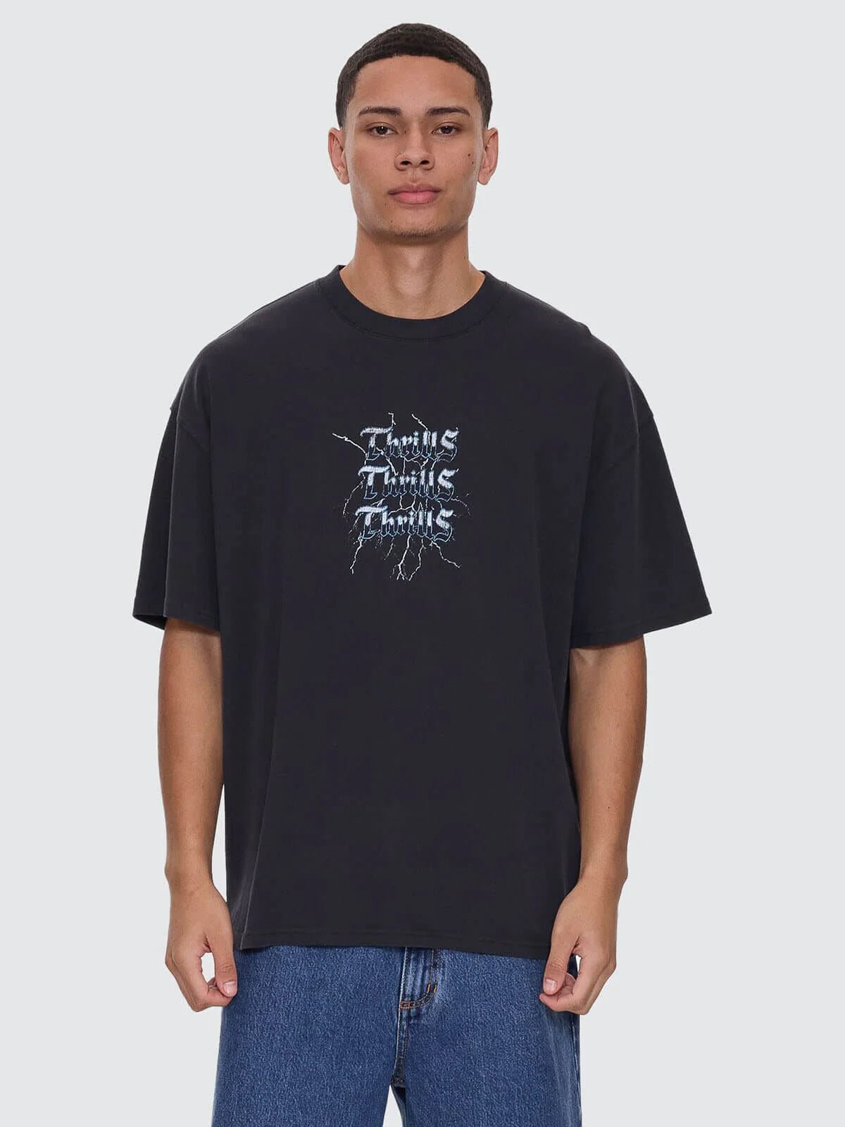 Run For The Hills Box Fit Oversize Tee - ThrillsTR25-102BW-Washed Black-S