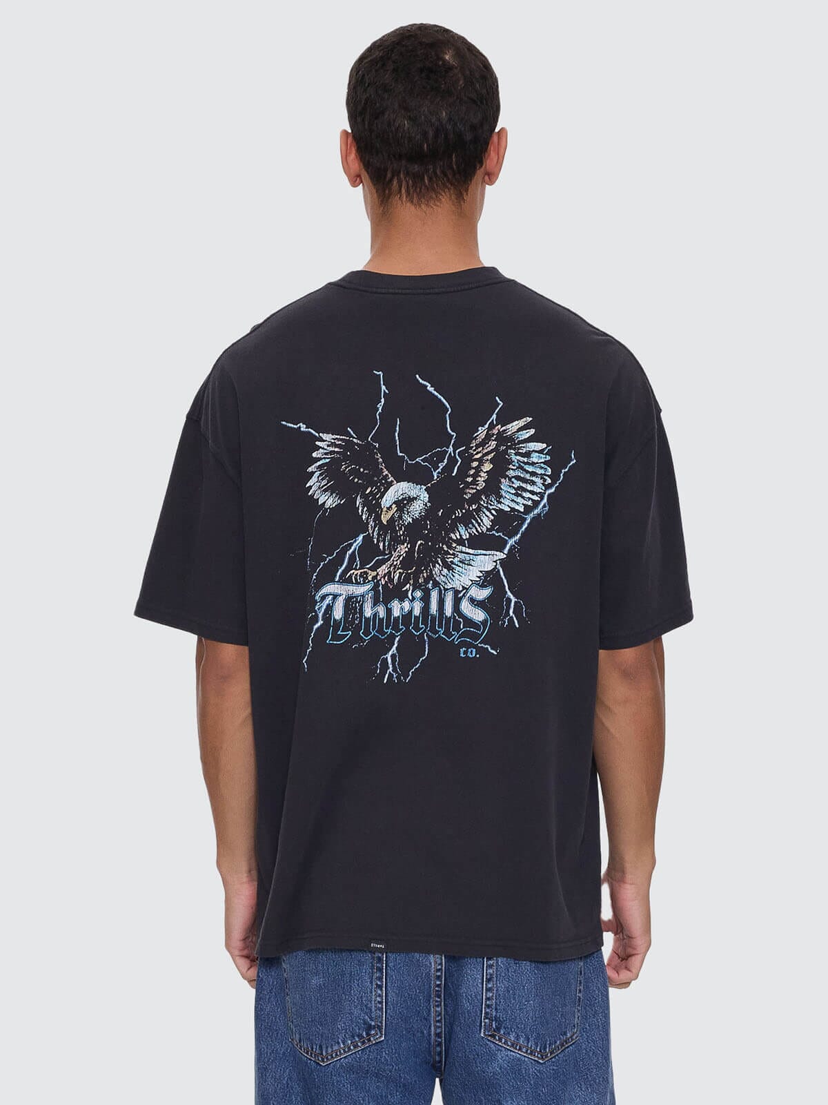 Run For The Hills Box Fit Oversize Tee - ThrillsTR25-102BW-Washed Black-S