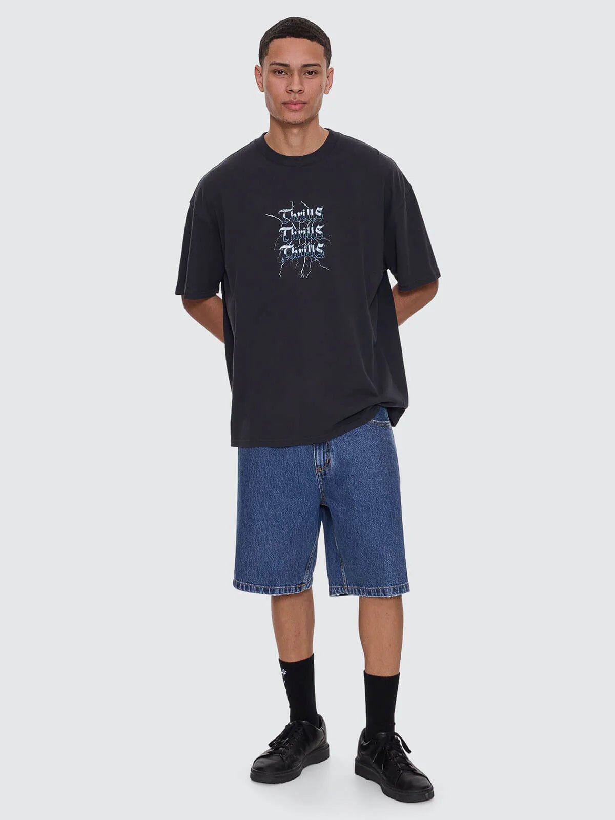 Run For The Hills Box Fit Oversize Tee - ThrillsTR25-102BW-Washed Black-S