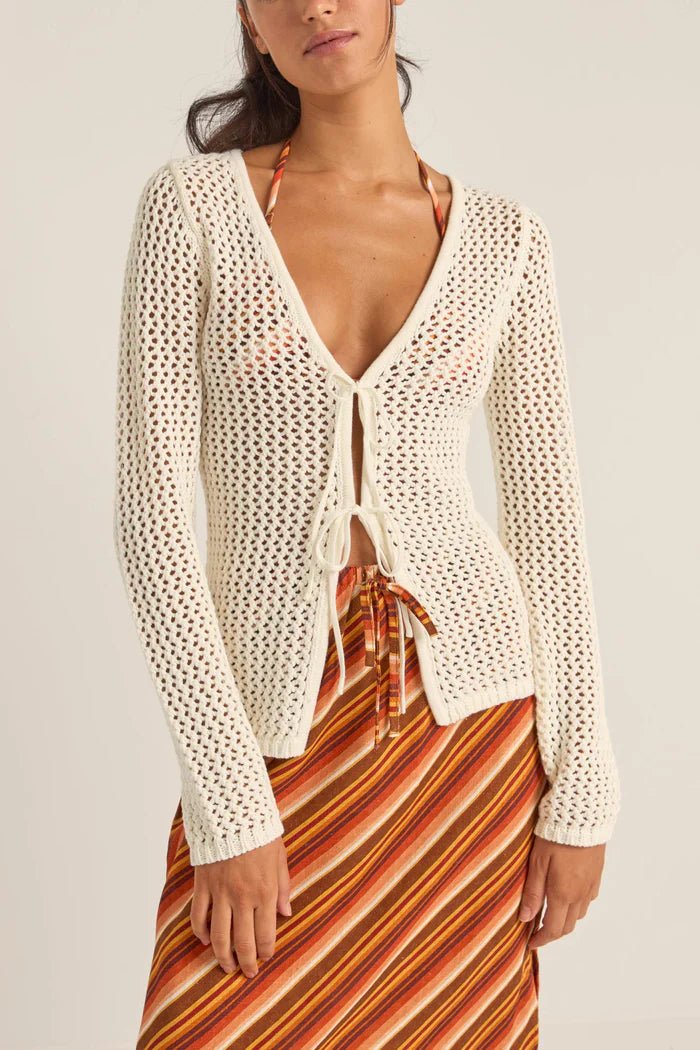 Seashell Long Sleeve Tie Front Top - Rhythm1024W - OS04 - WHT - White - 10