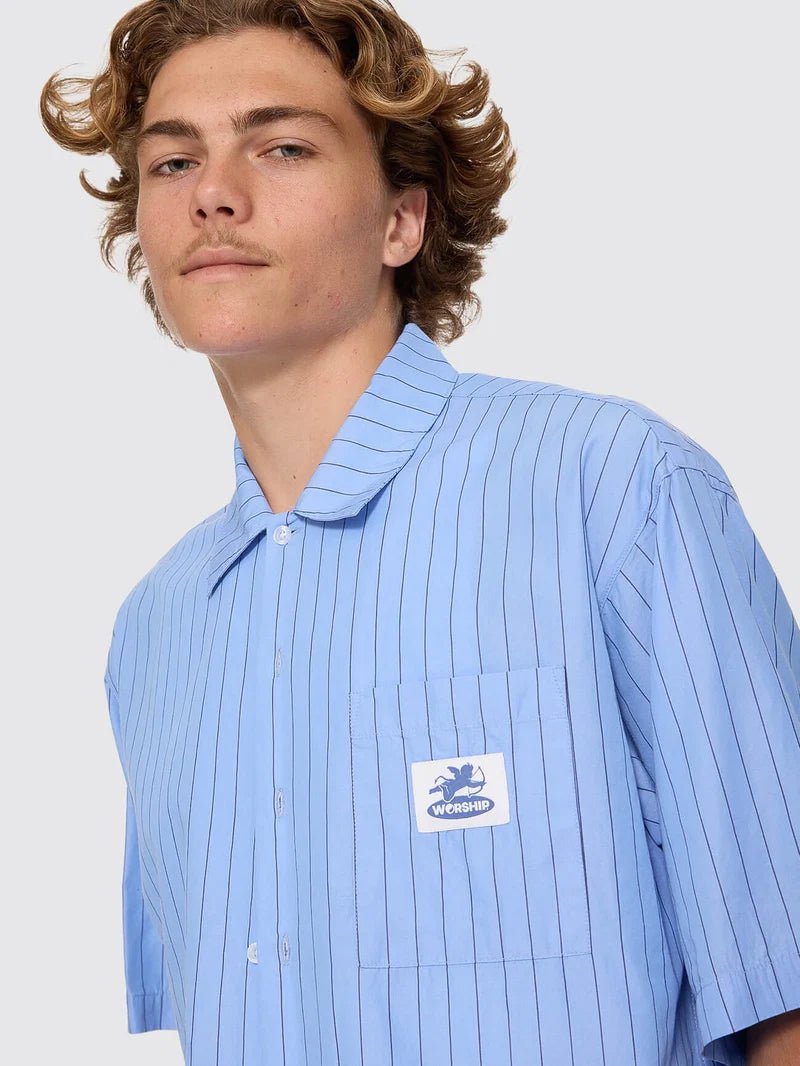 Shadow Cherub Box Crop Short Sleeve Shirt -WorshipPH26-203E-Dream Blue Stripe-S