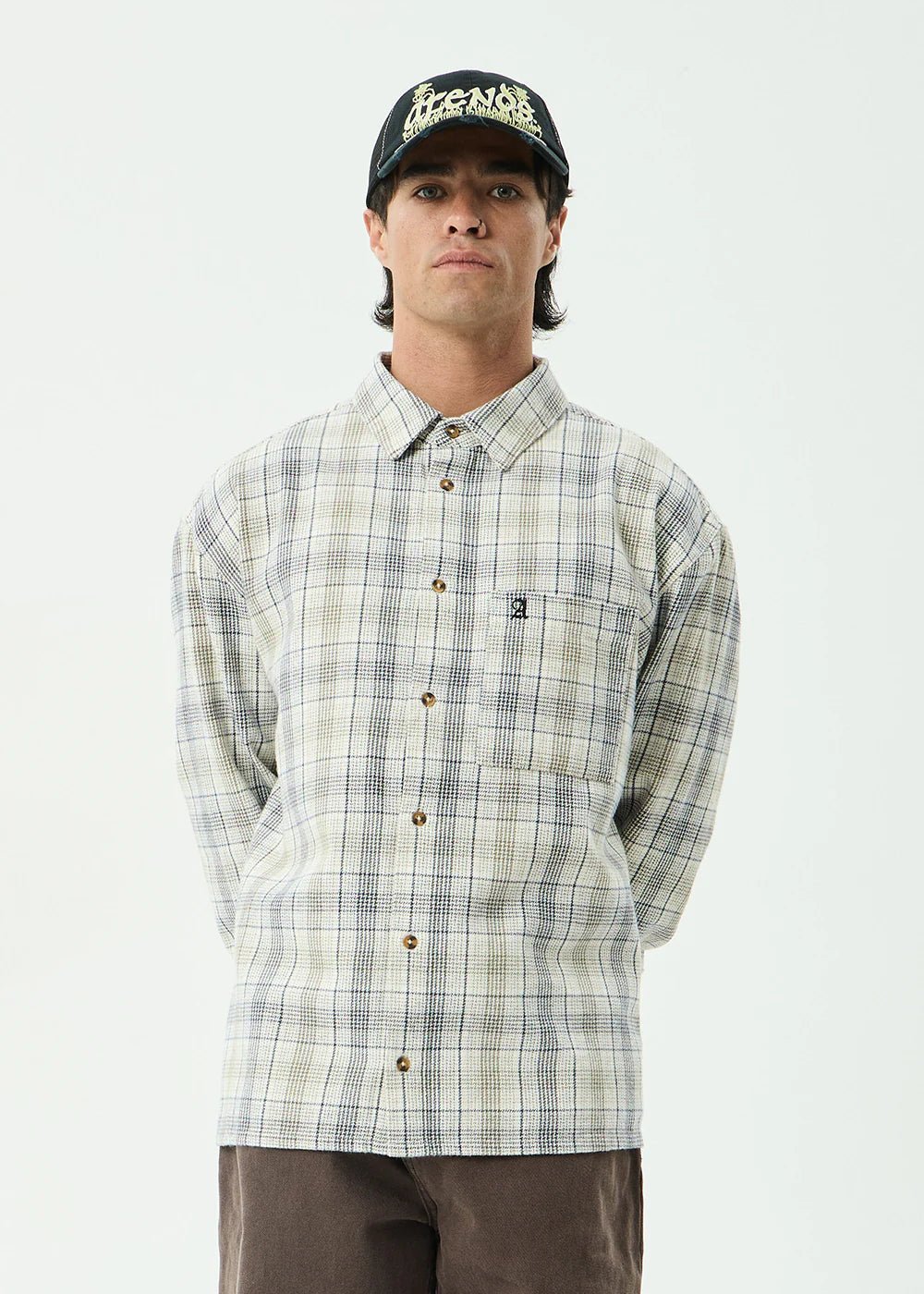 Shelter - Recycled Flannel Long Sleeve Shirt - AfendsM262250-WHITE CHECK-XS