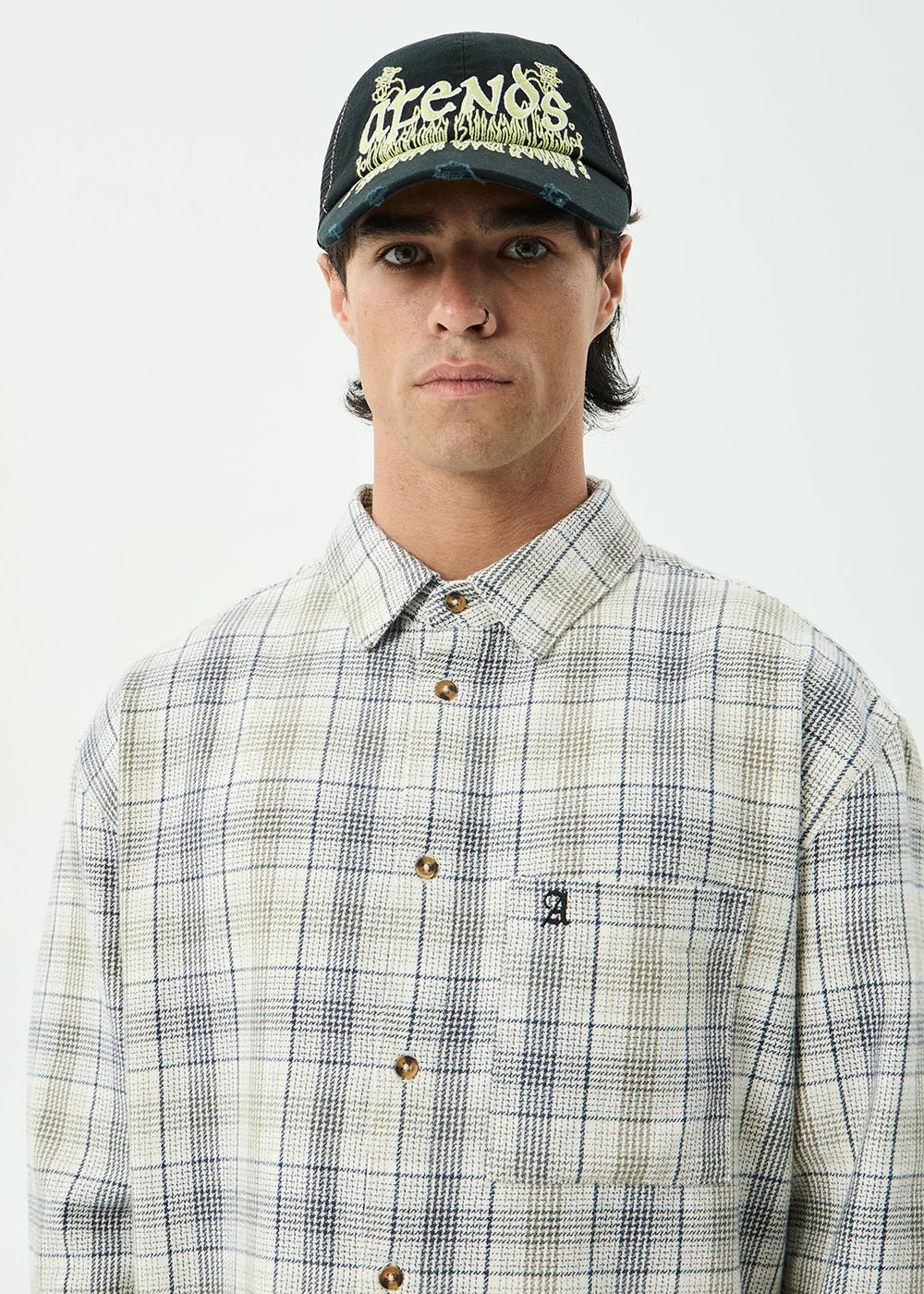 Shelter - Recycled Flannel Long Sleeve Shirt - AfendsM262250-WHITE CHECK-XS
