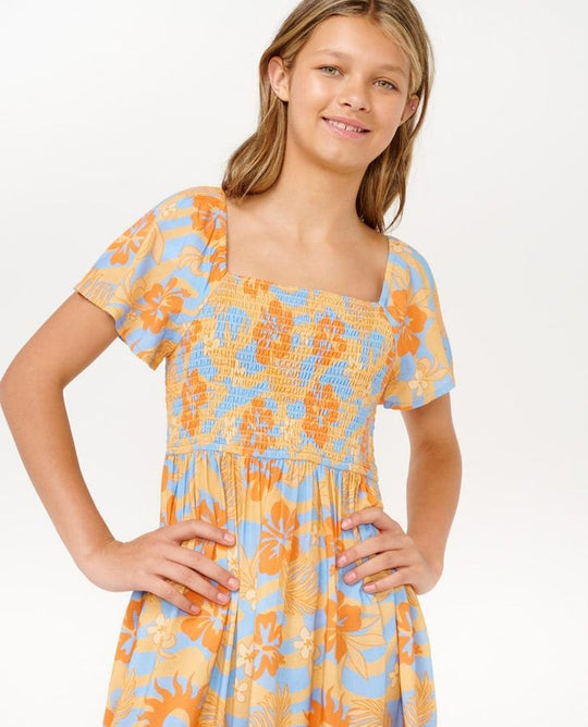 SUN SOL SHIRRED DRESS - GIRL