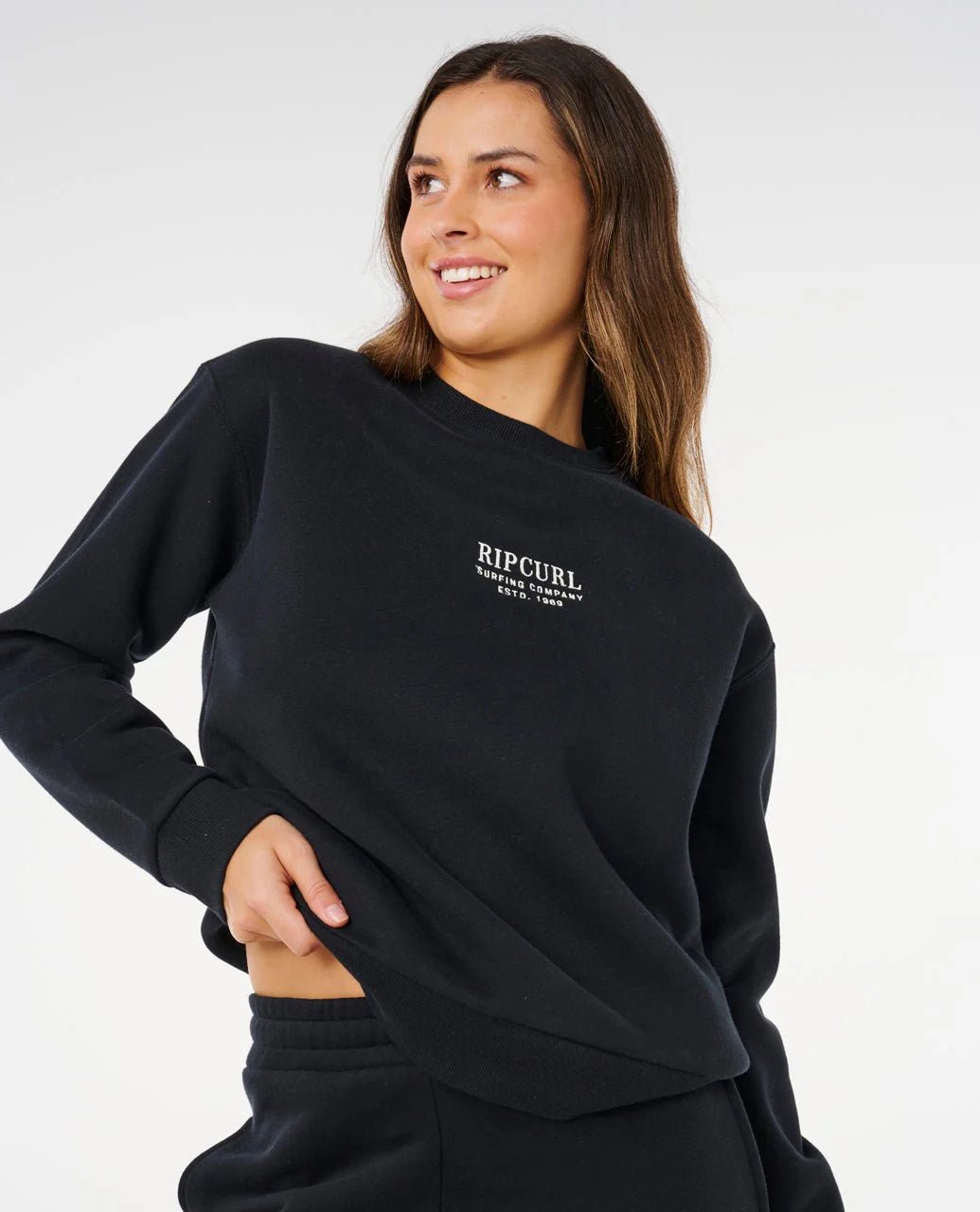 SURF STAPLE RELAXED CREW - Rip Curl07HWFL-BLACK-2XS