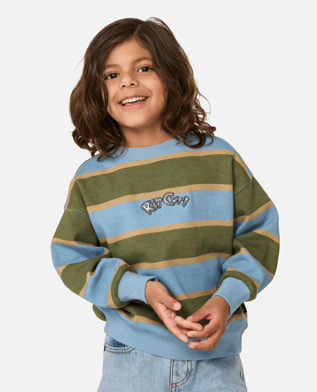 THE WAVE STRIPE CREW - BOY - Rip Curl01QTFL-FADED DENIM-1to2