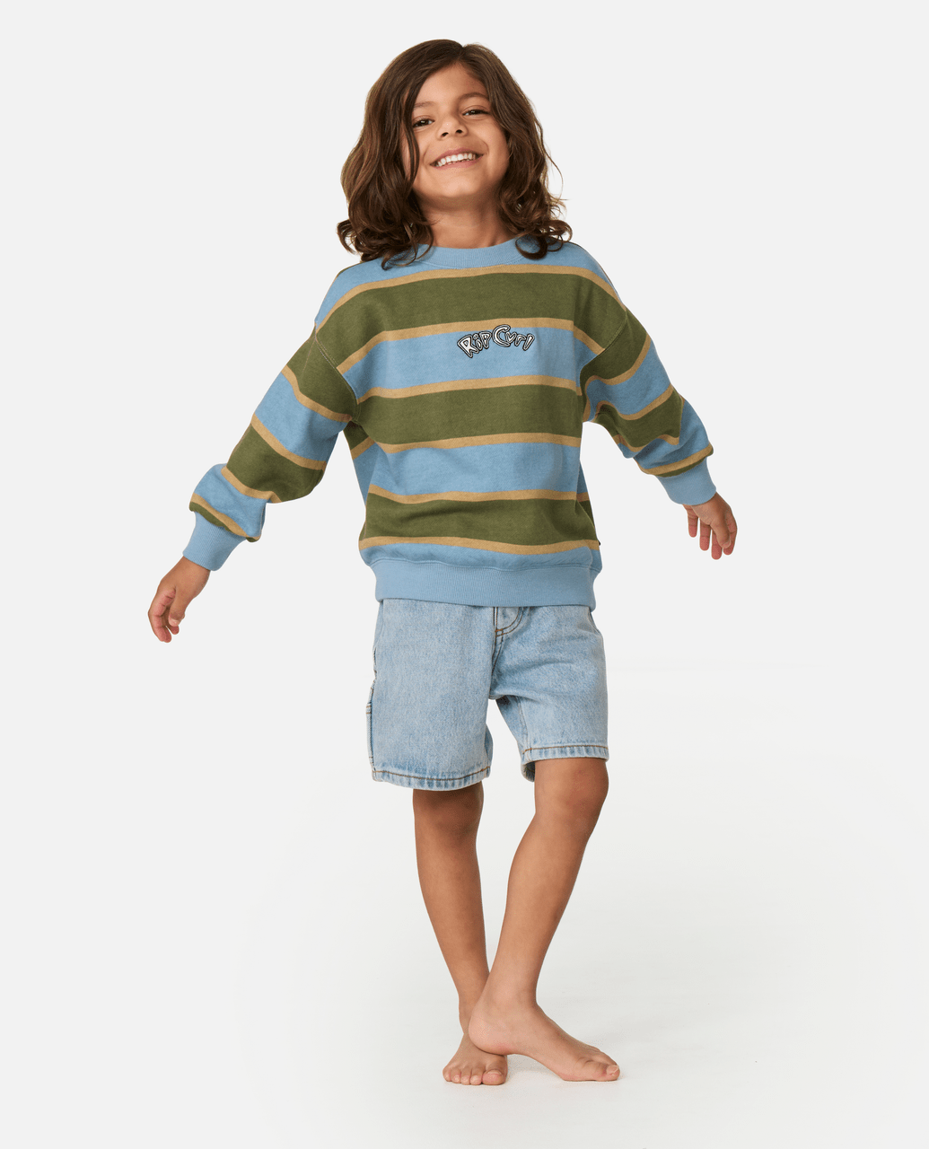 THE WAVE STRIPE CREW - BOY - Rip Curl01QTFL-FADED DENIM-1to2