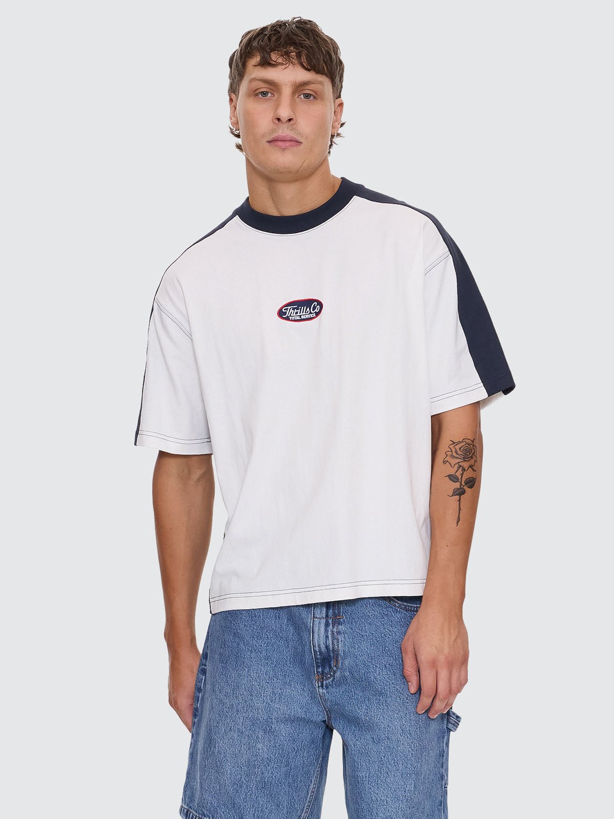 Total Service Box Fit Oversize Cropped Panel Tee - ThrillsTR25-113A-Snow White-XS