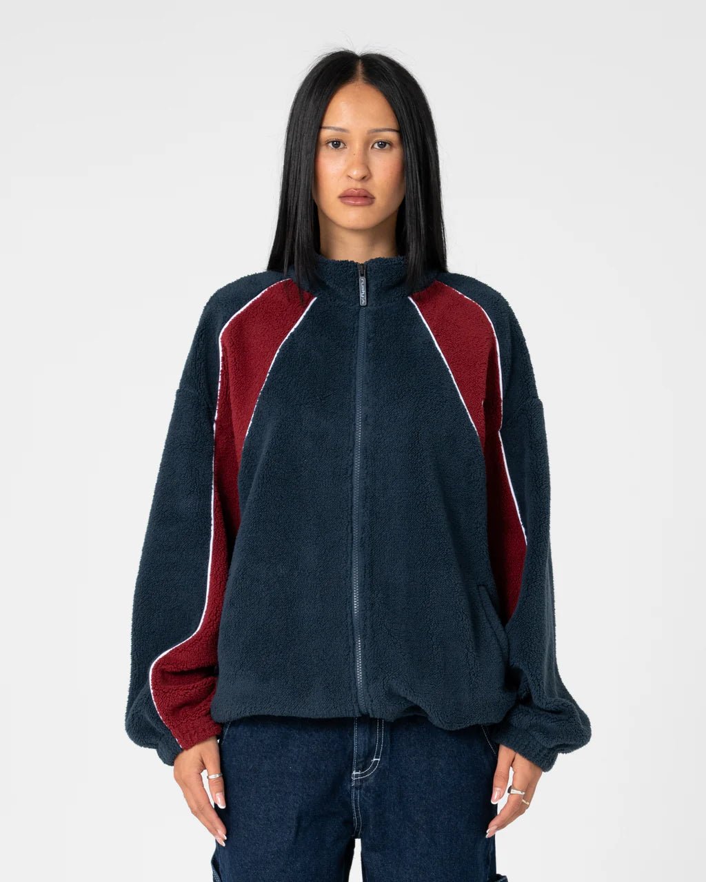 TWO TIDES ZIP THROUGH SHERPA FLEECE - RustyFTL0842-NAVY / RED-6