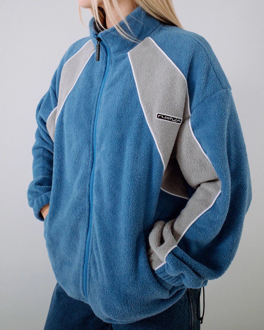 TWO TIDES ZIP THROUGH SHERPA FLEECE - RustyFTL0842-BLUE / GREY-16