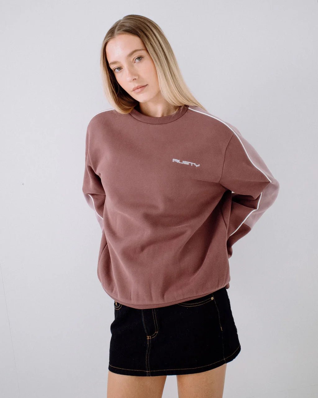 TWO TIMER PANELLED CREW FLEECE - RustyFTL0866-CADET / ELDERBERRY-10