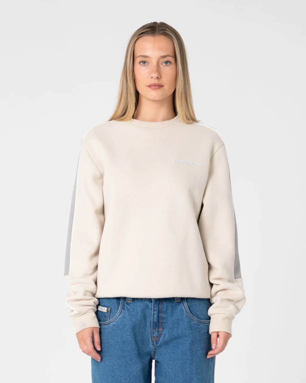 TWO TIMER PANELLED CREW FLEECE - RustyFTL0866-OATMEAL / GREY-06