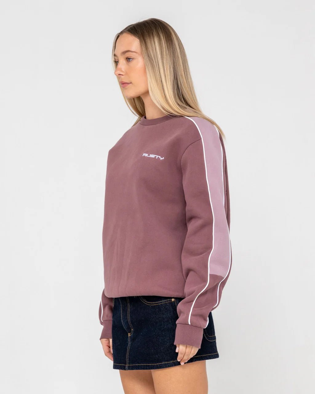 TWO TIMER PANELLED CREW FLEECE - RustyFTL0866-CADET / ELDERBERRY-10