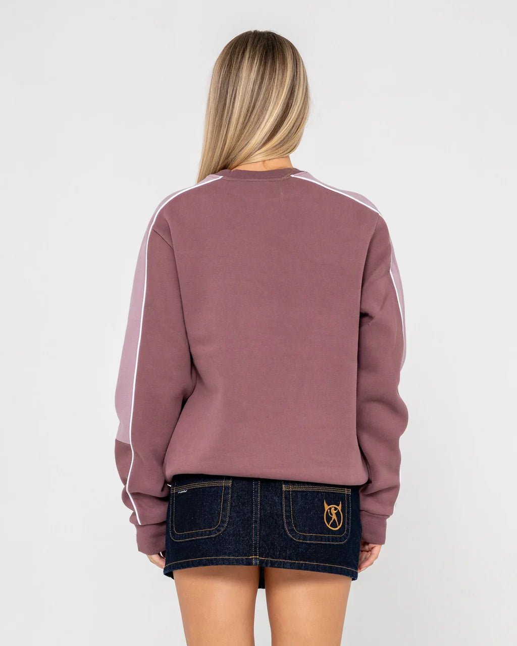 TWO TIMER PANELLED CREW FLEECE - RustyFTL0866-CADET / ELDERBERRY-10