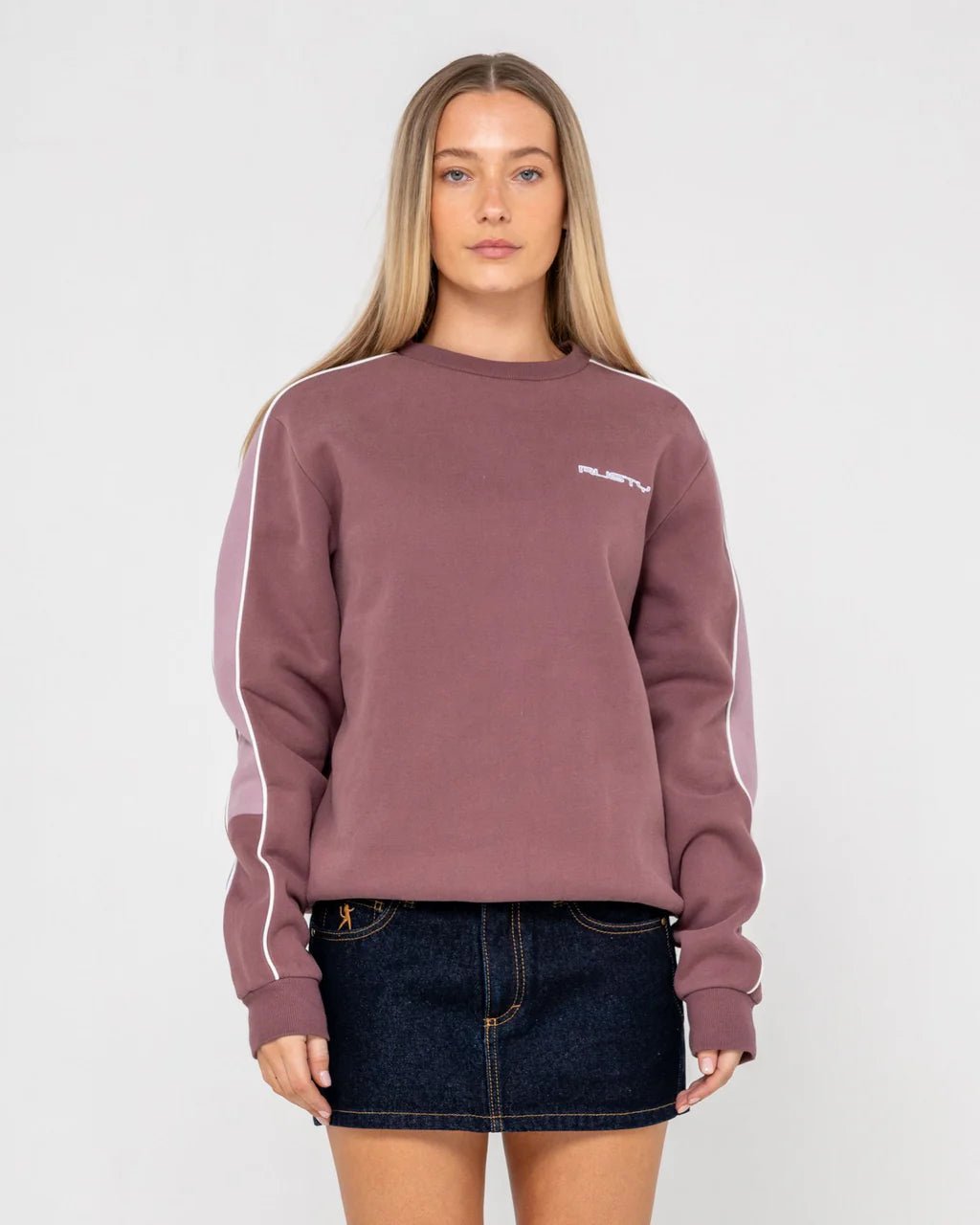 TWO TIMER PANELLED CREW FLEECE - RustyFTL0866-CADET / ELDERBERRY-10