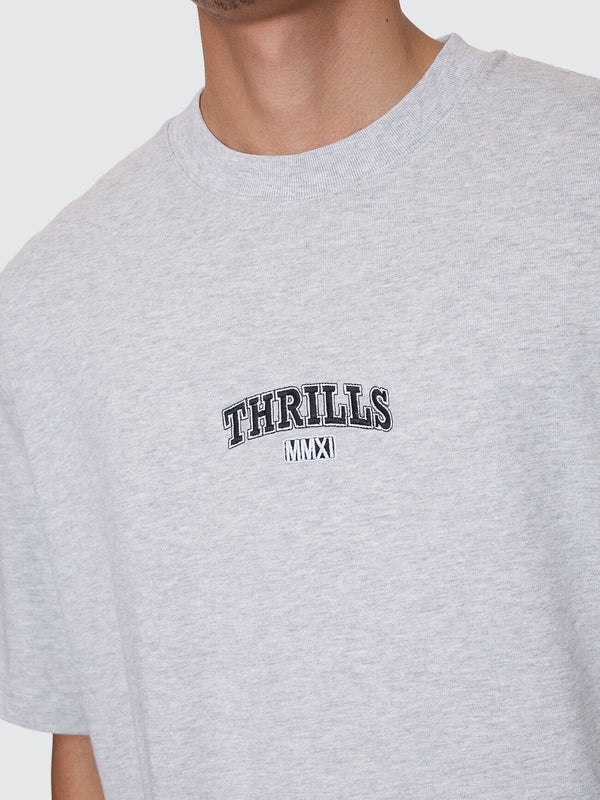 Victory Embro Box Fit Oversize Cropped Contrast Stitch Tee - ThrillsTA26-174G-Snow Marle-S