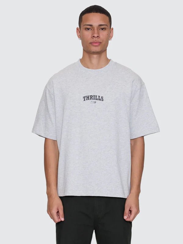 Victory Embro Box Fit Oversize Cropped Contrast Stitch Tee - ThrillsTA26-174G-Snow Marle-S