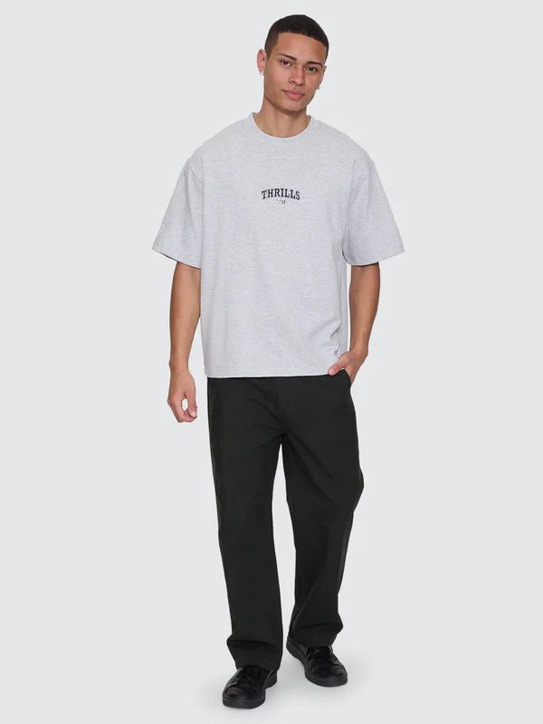 Victory Embro Box Fit Oversize Cropped Contrast Stitch Tee - ThrillsTA26-174G-Snow Marle-S