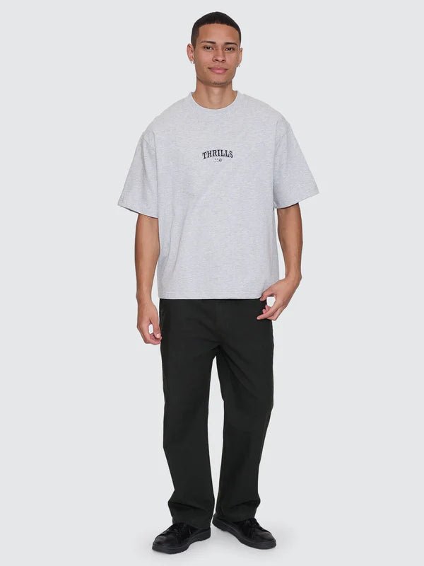 Victory Embro Box Fit Oversize Cropped Contrast Stitch Tee - ThrillsTA26-174G-Snow Marle-S