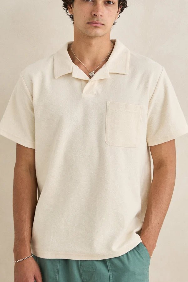 VINTAGE TERRY POLO -Rhythm0725M-CT01-STONE-S