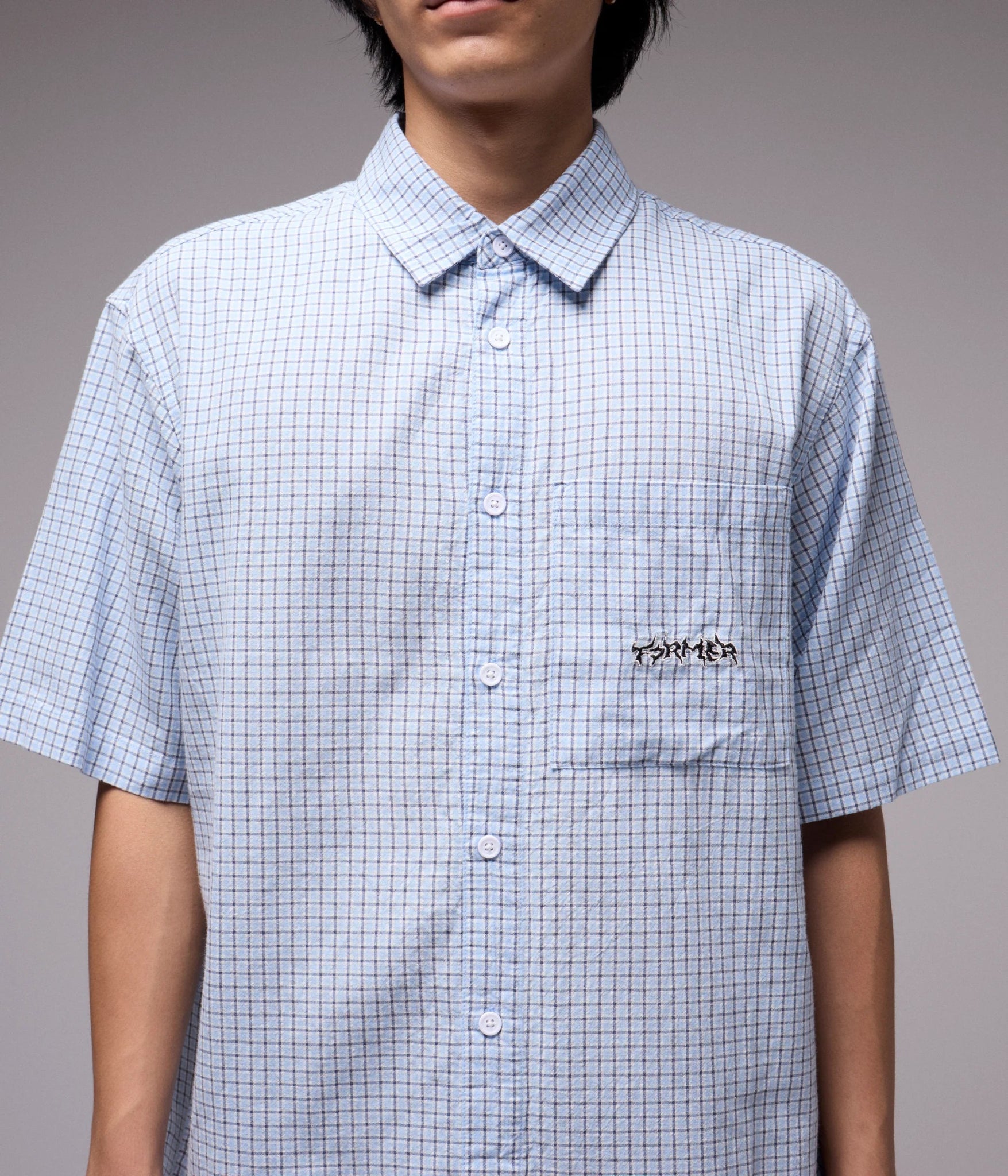 VIVIAN CHECK SS SHIRT - FormerFSH-25401-BLUE-S