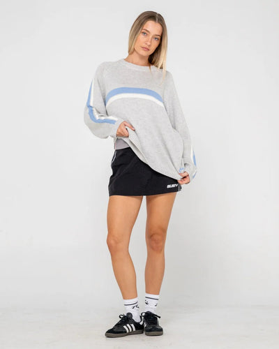 WHITE LINES LONG SLEEVE CREW NECK KNIT - RustyCKL0510-GREY MARLE / BLUE-XS