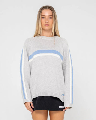 WHITE LINES LONG SLEEVE CREW NECK KNIT - RustyCKL0510-GREY MARLE / BLUE-XS