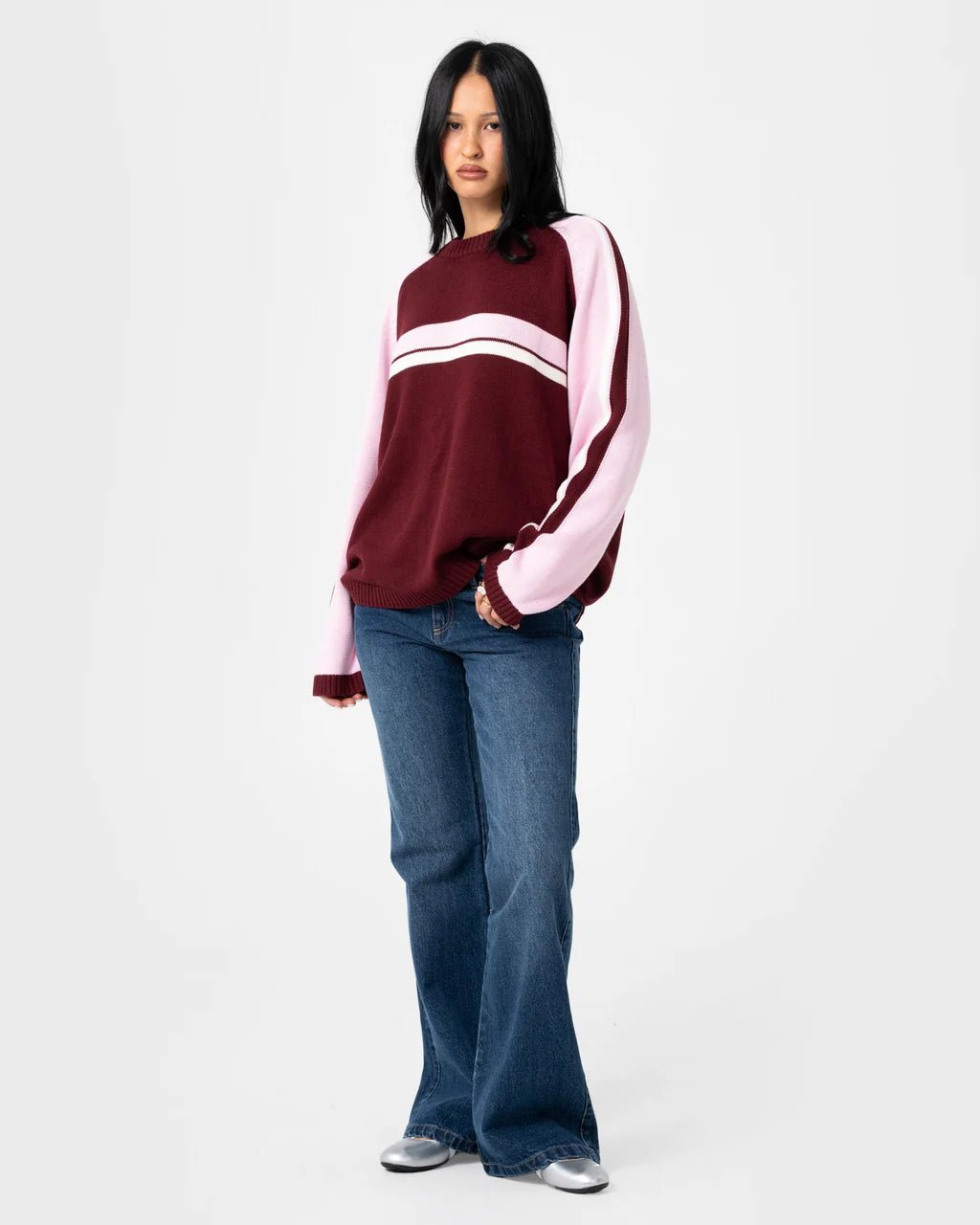 WHITE LINES TWO L/S CREW NECK KNIT - RustyCKL0541-BURGUNDY-XS