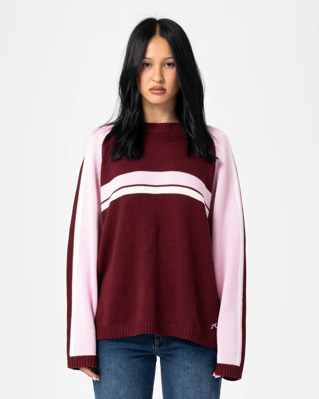 WHITE LINES TWO L/S CREW NECK KNIT - RustyCKL0541-BURGUNDY-XS