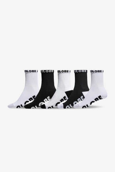 YOUTH QUARTER SOCK 5 PACK - GlobeGB3-70901-BLACK/WHITE-1Sz